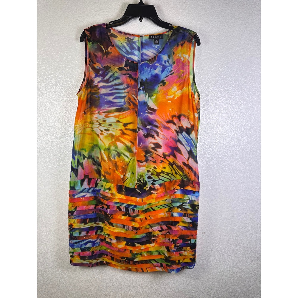 S.L. Fashions Womens Multi Color Abstract Print Tiered Shift Dress Size 16